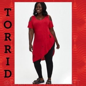 TORRID Suicide Squad Harley Quinn Distressed Cold Shoulder Top! NWT!
